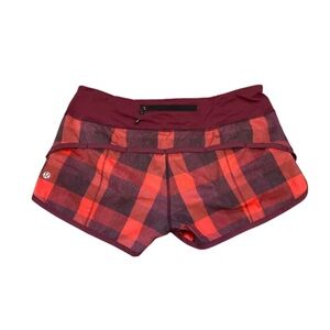 lululemon athletica Women's Red and Black Plaid Athletic Shorts